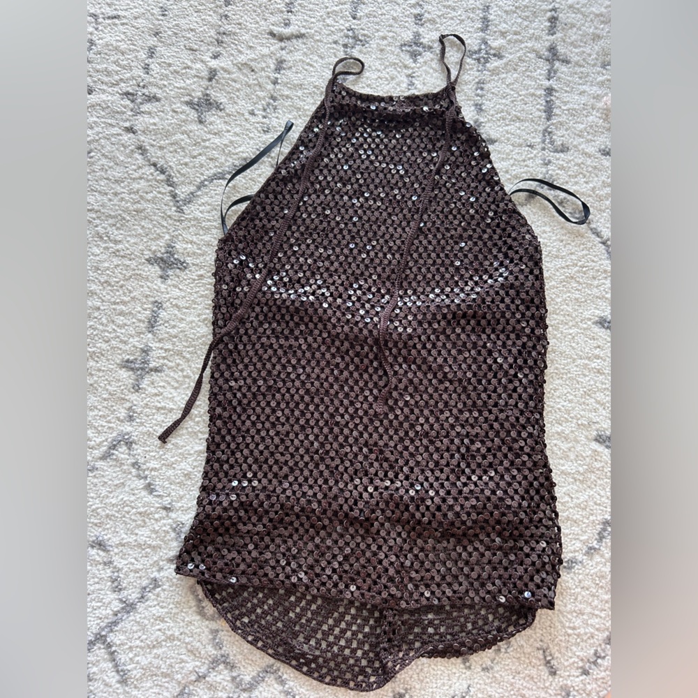 Laundry By Shelli Segal Chocolate Sequin Top